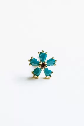 14K 18K Solid Gold Turquoise Ruby Cz Flower Ear Stud Cartilage Tragus Helix Barbell Piercing