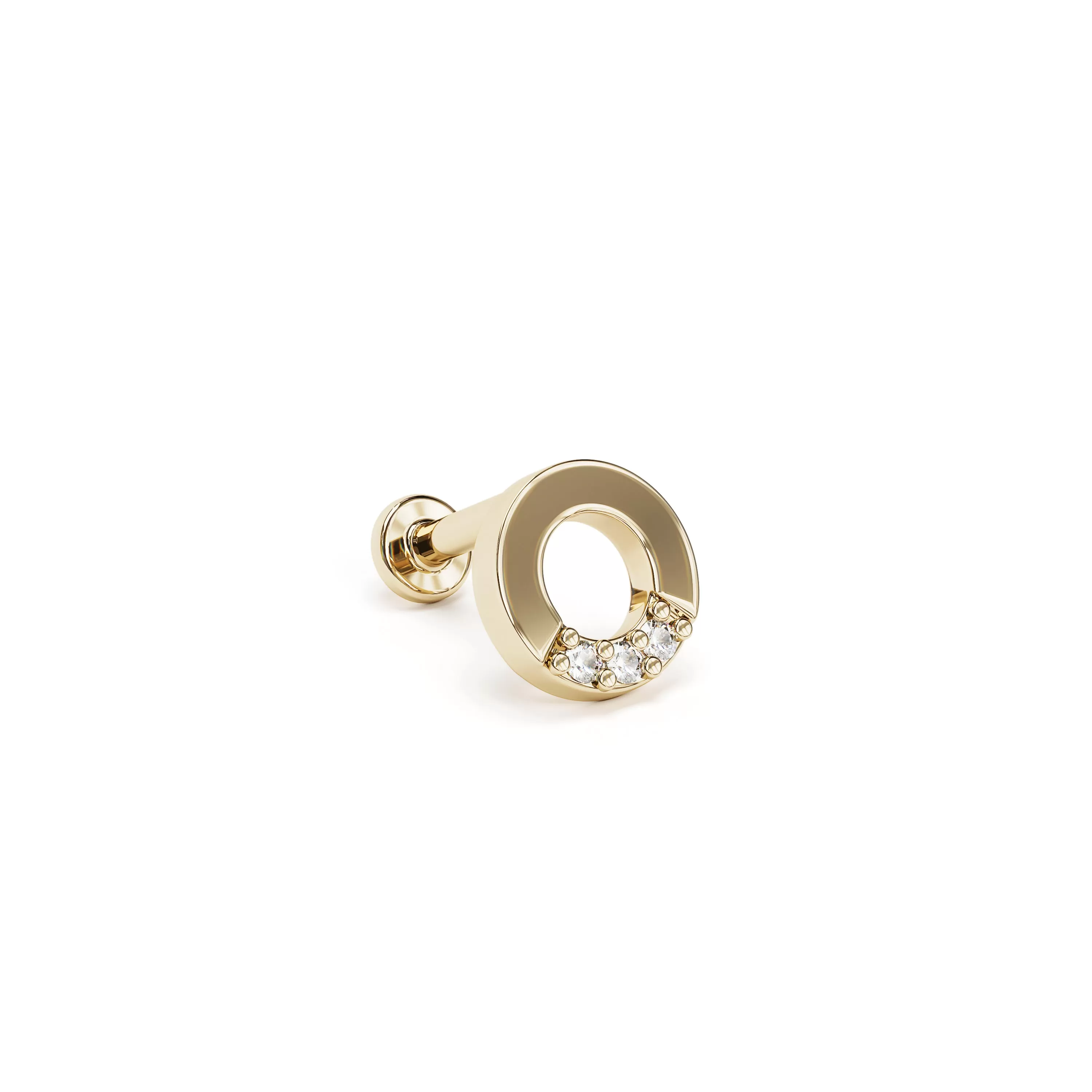 14K Gold Diamond Open Circle Stud