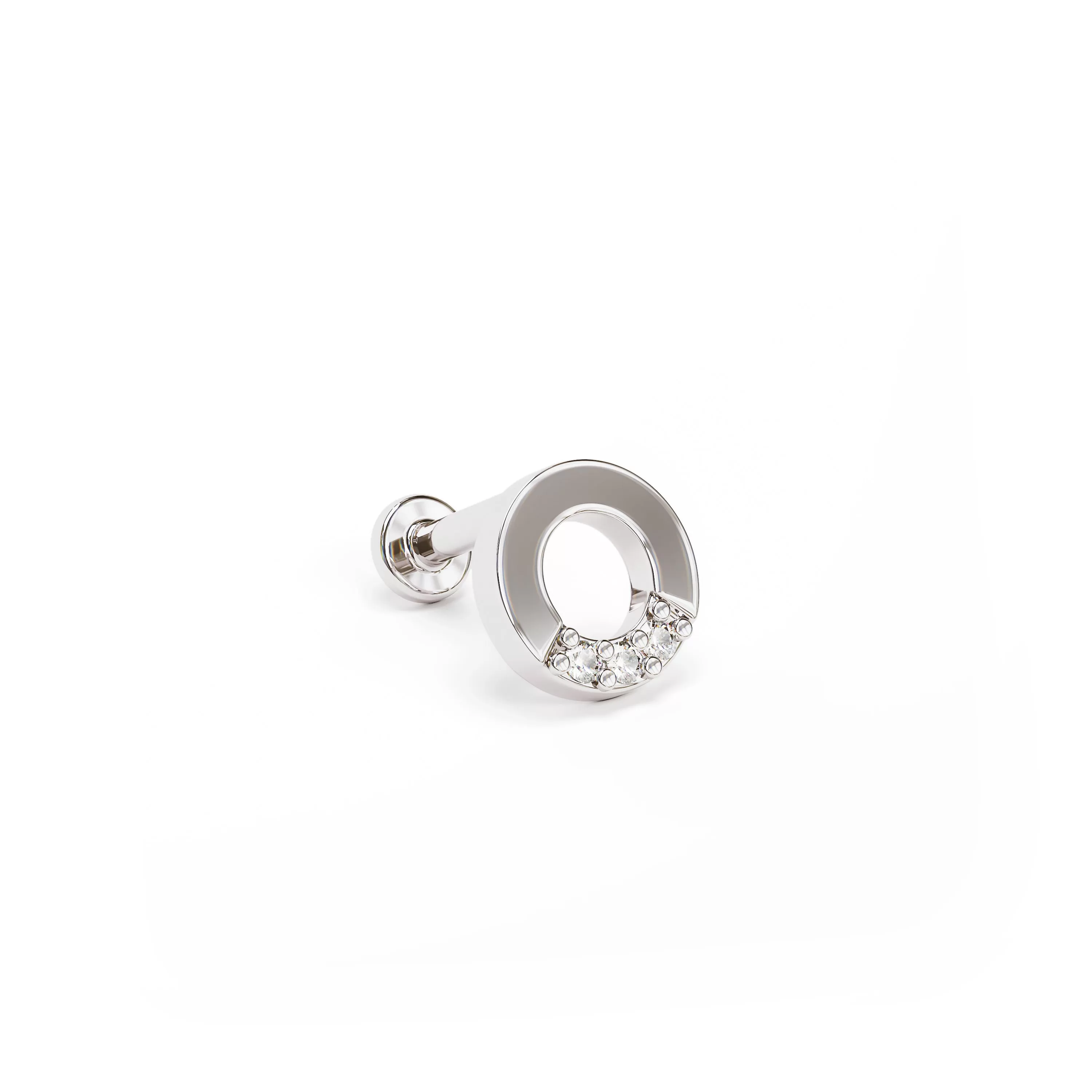 14K Gold Diamond Open Circle Stud