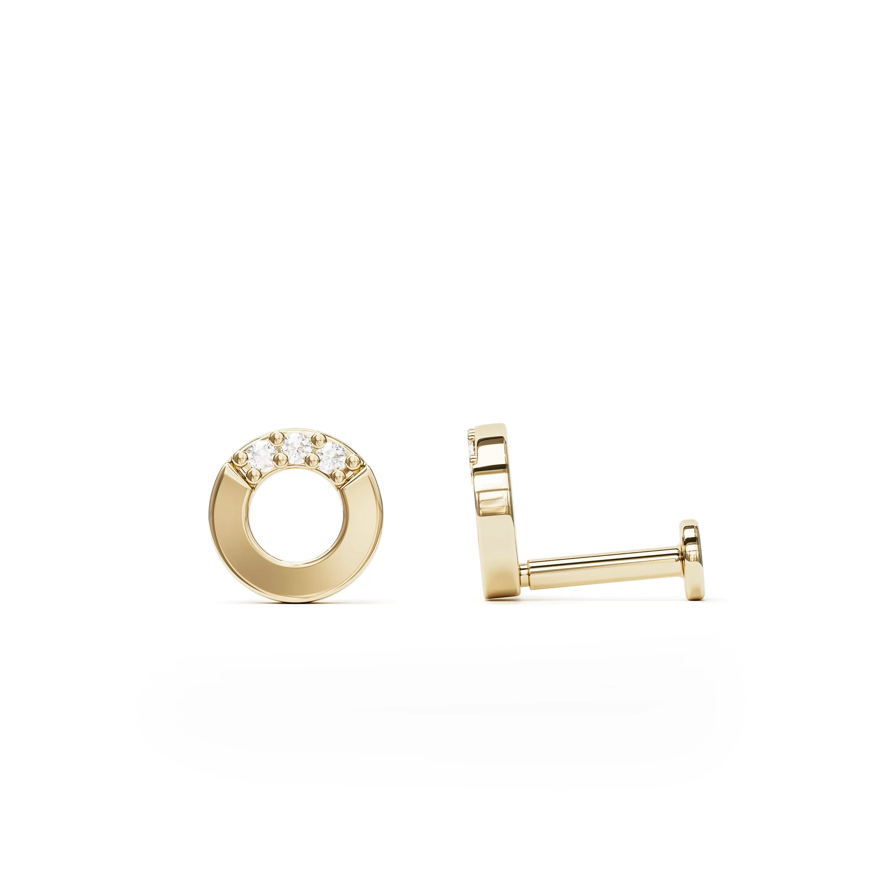 14K Gold Diamond Open Circle Stud