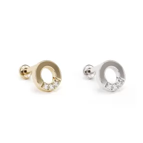 14K Gold Diamond Open Circle Stud