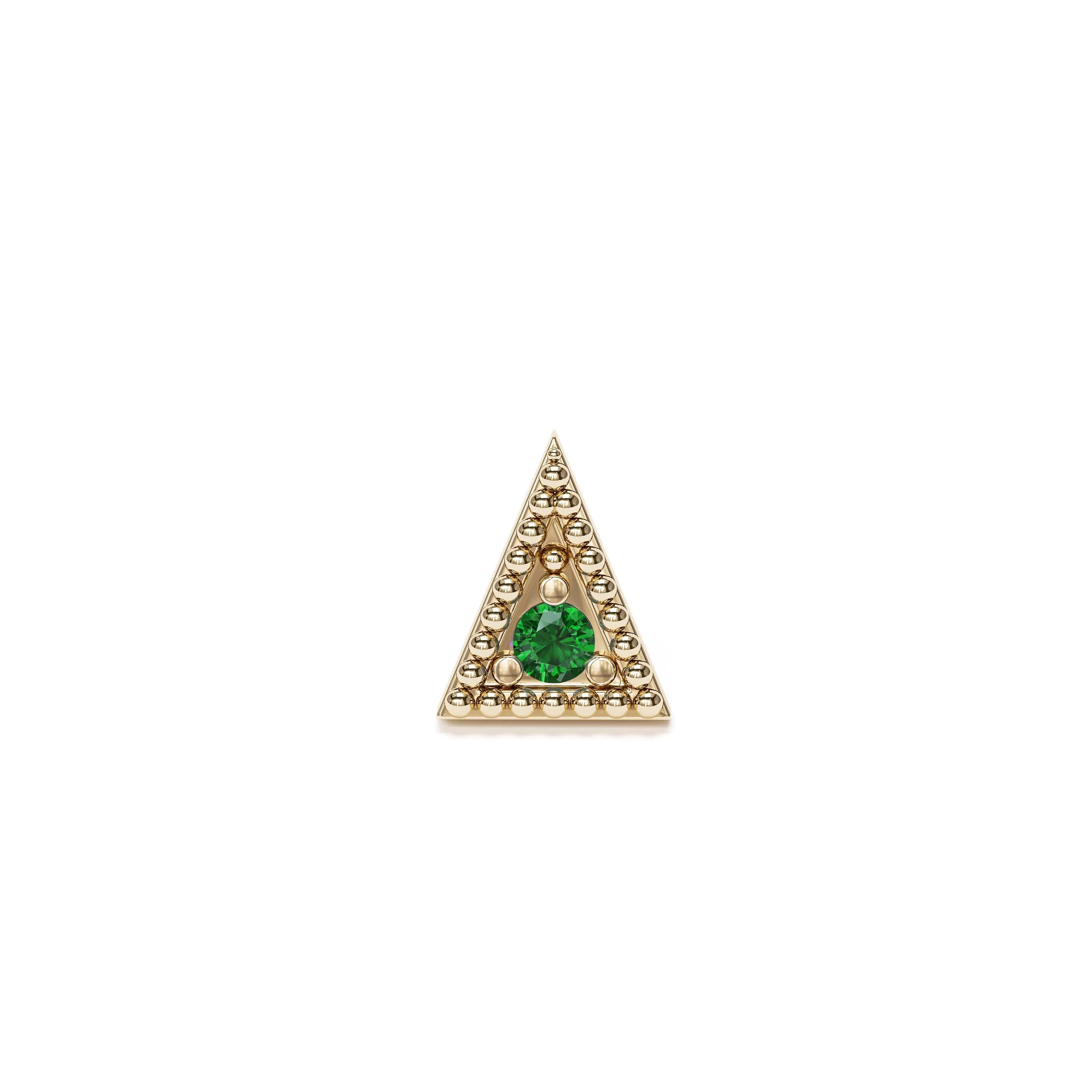 14K Gold Emerald Granule Triangle Stud