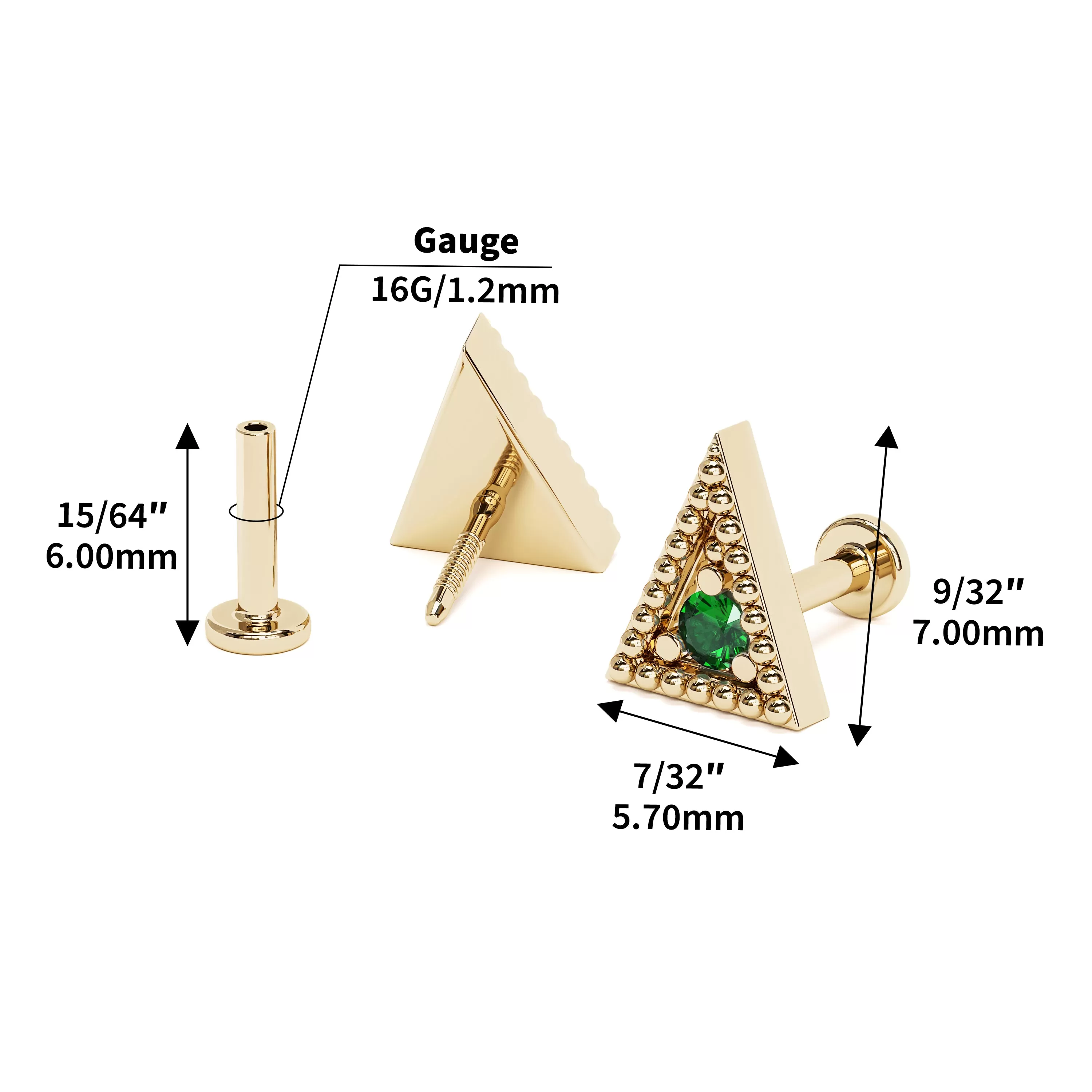 14K Gold Emerald Granule Triangle Stud