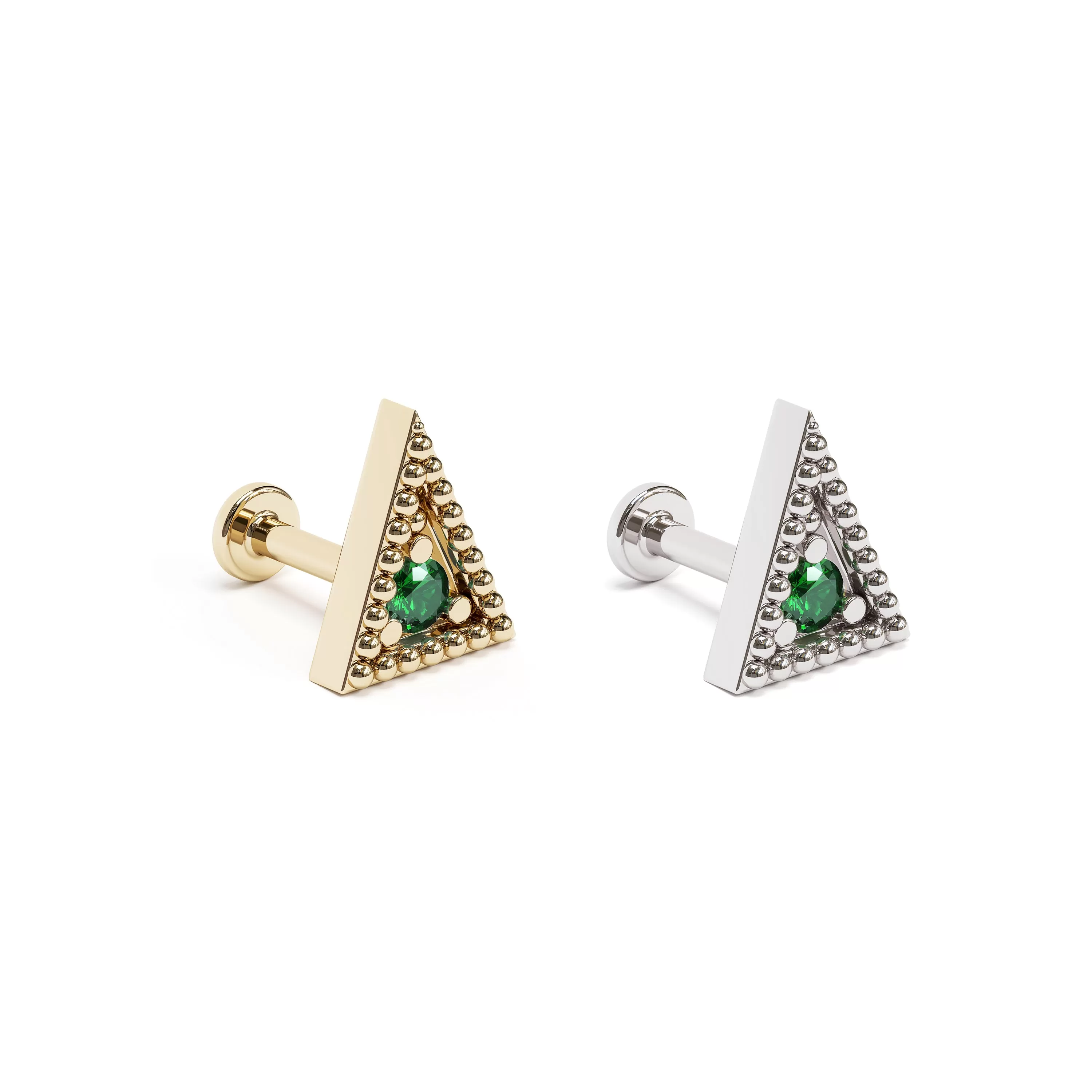 14K Gold Emerald Granule Triangle Stud