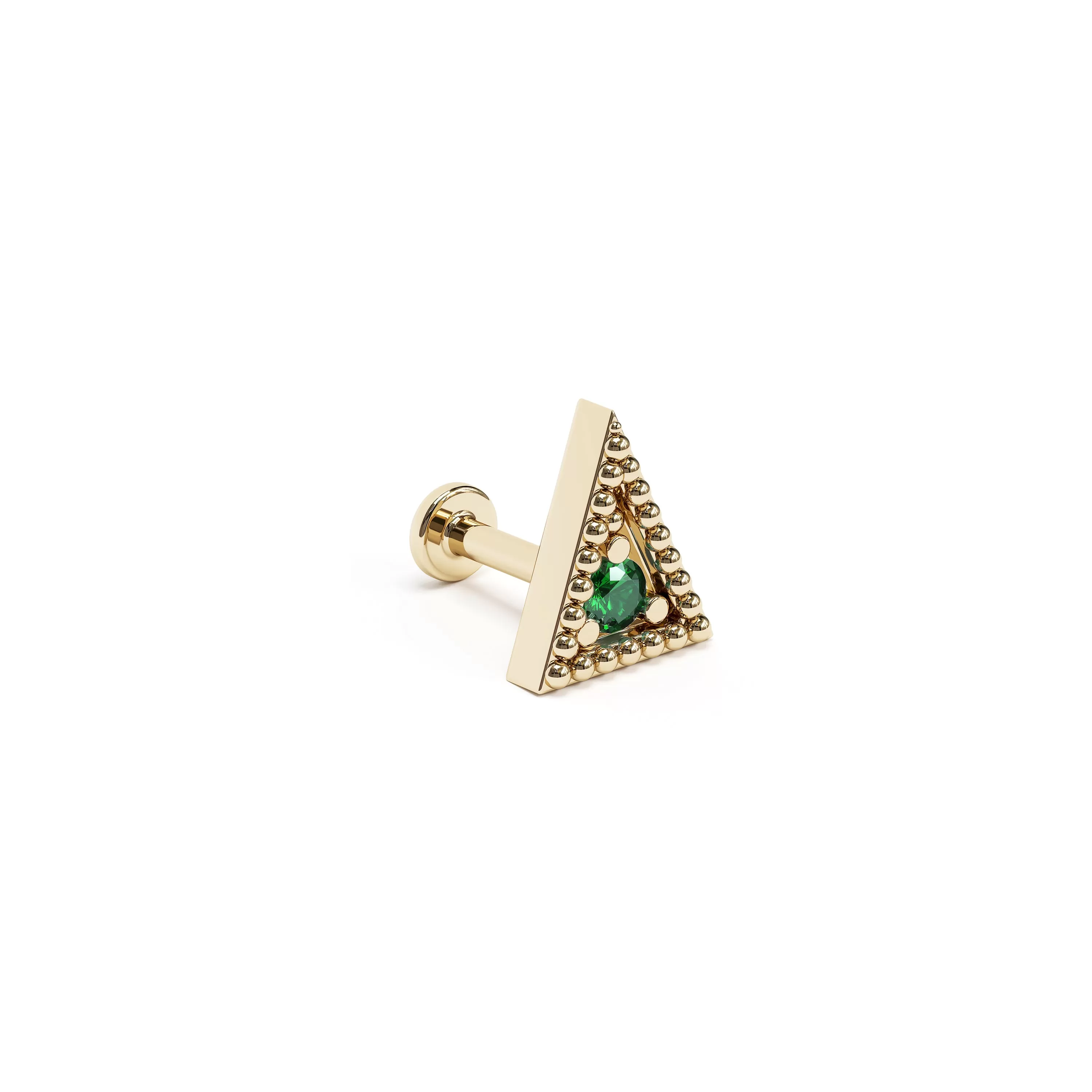 14K Gold Emerald Granule Triangle Stud