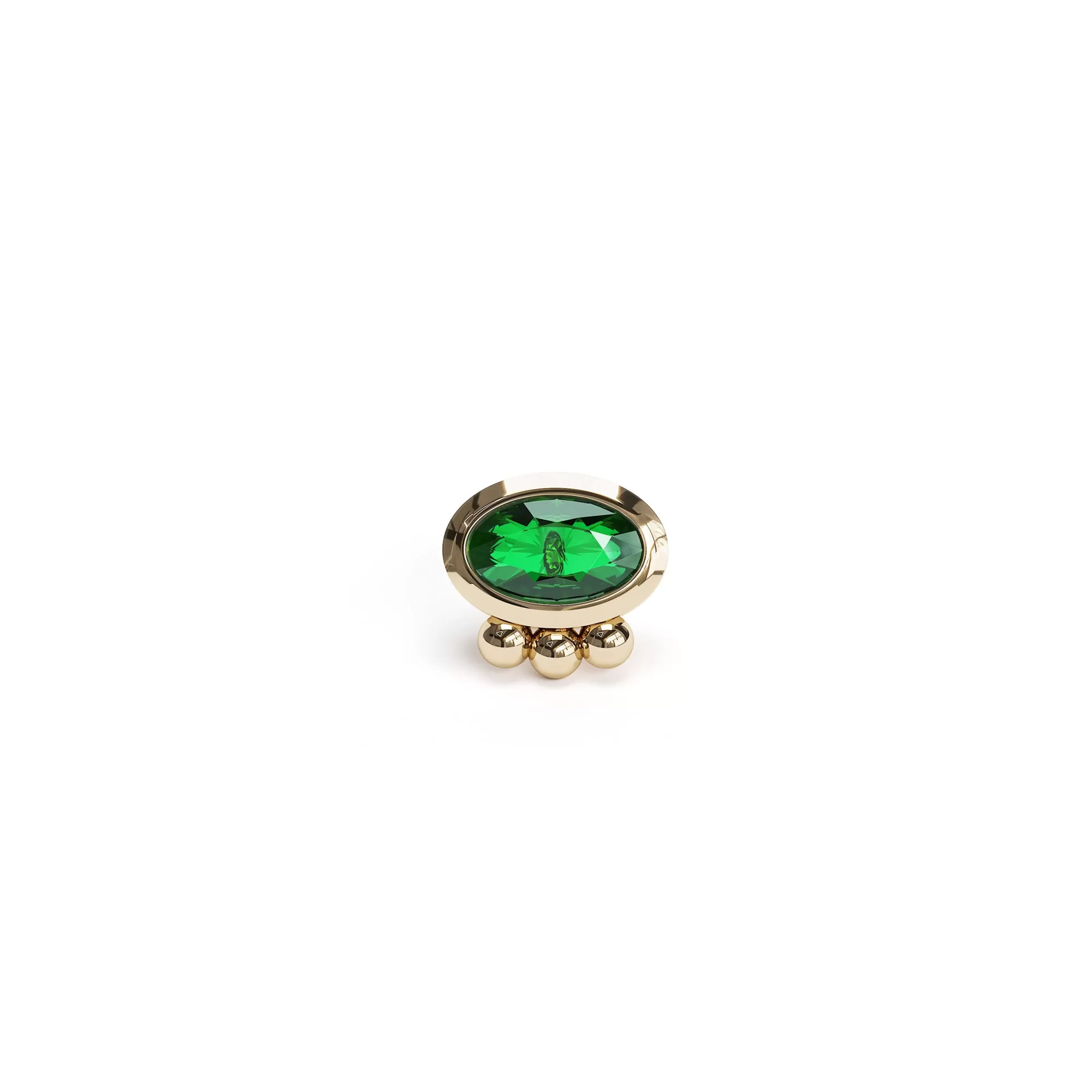 14K Gold Oval-Cut Emerald Beaded Stud