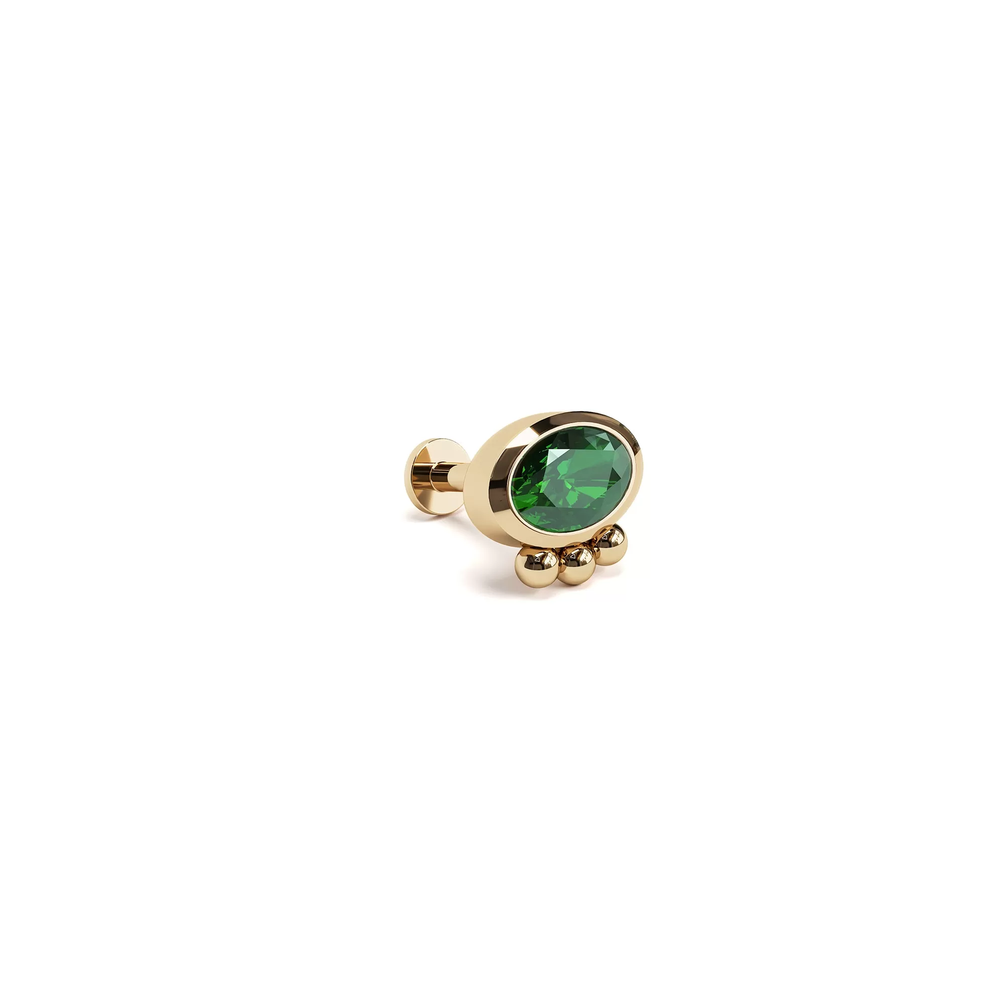 14K Gold Oval-Cut Emerald Beaded Stud