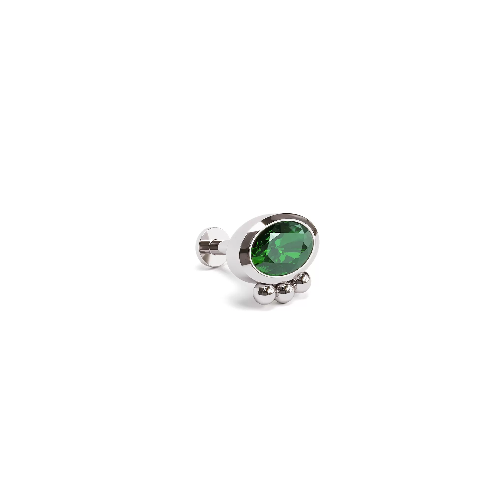 14K Gold Oval-Cut Emerald Beaded Stud