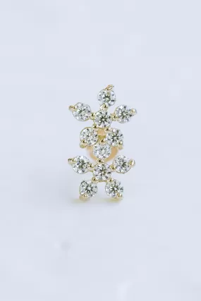 14K Solid Gold Cartilage Delicate Cz Double Daisy Flower Internally Internal Threaded Earring Labret