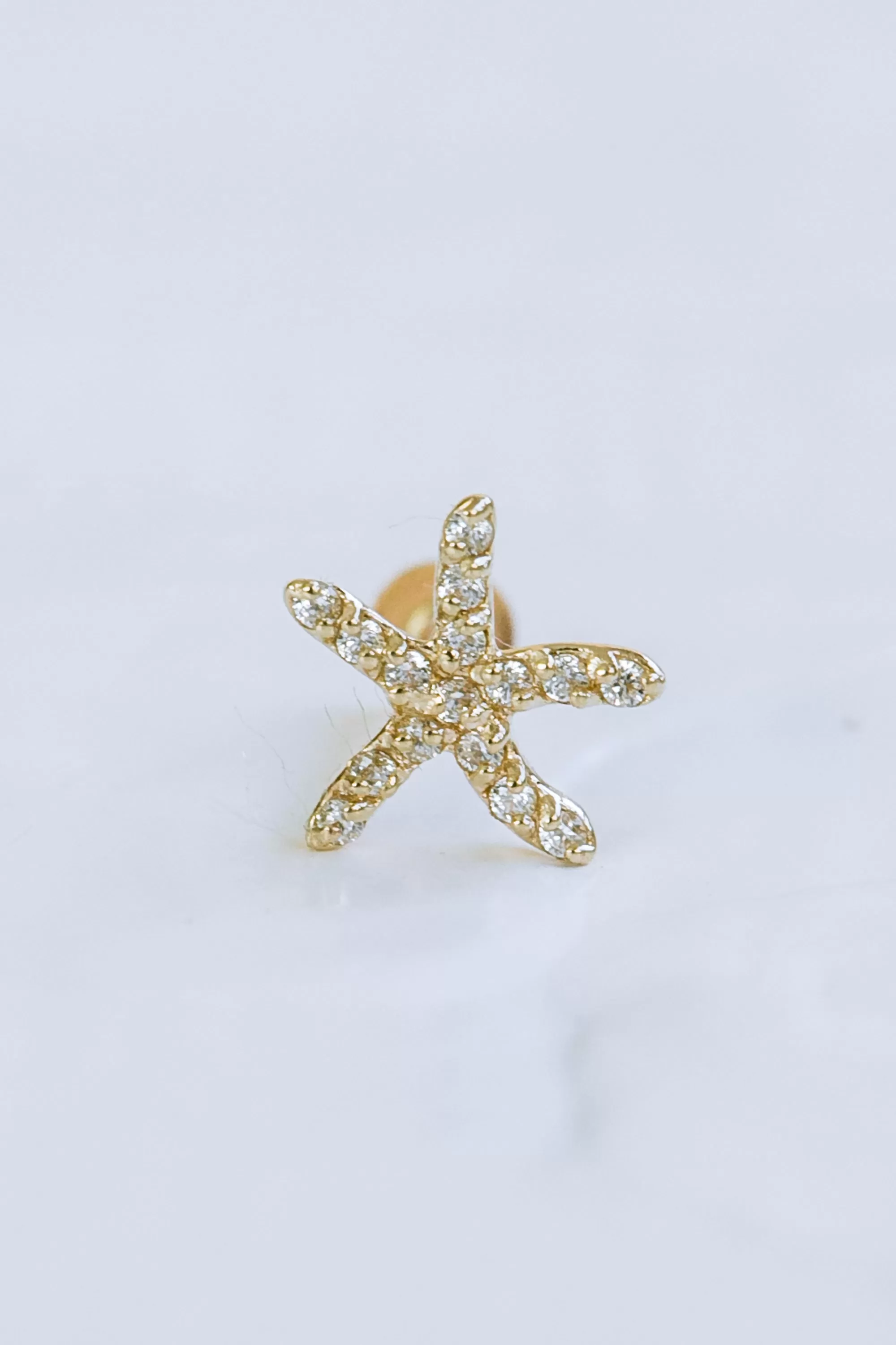 14K Solid Gold Cartilage Delicate Cz Starfish Internally Internal Threaded Earring Labret