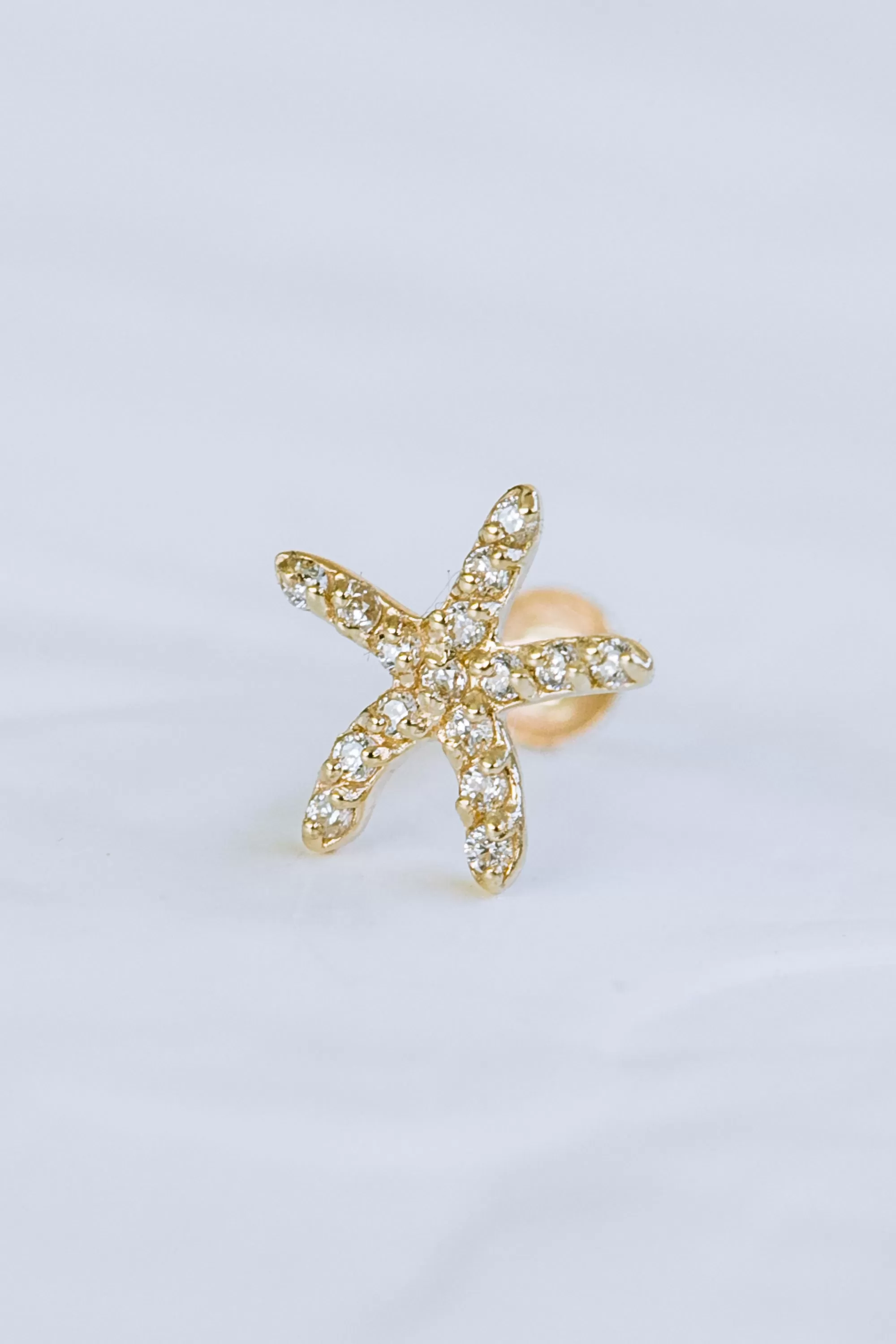 14K Solid Gold Cartilage Delicate Cz Starfish Internally Internal Threaded Earring Labret