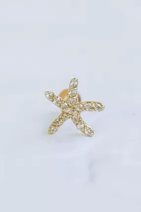 14K Solid Gold Cartilage Delicate Cz Starfish Internally Internal Threaded Earring Labret