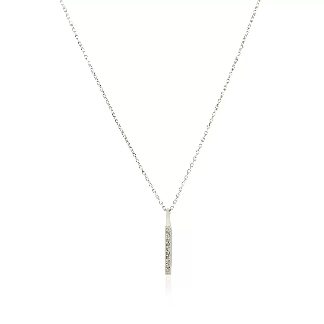 14k White Gold Bar Pendant with Diamonds