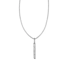 14k White Gold Bar Pendant with Diamonds