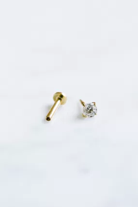 16g 14K Real Gold Tragus Cartilage Inner Conch Helix Internally threaded 3mm Cz Flat Back Earring 6.5mm Labret