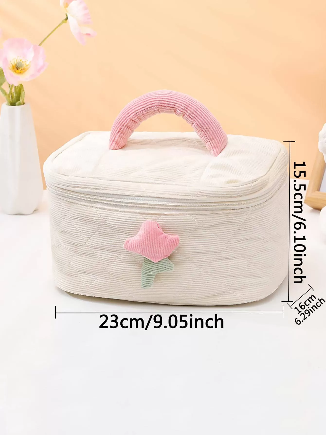 1pc Polyester Cosmetic Organizer, Modern Flower Decor Portable Cosmetic Storage Bag For Travel