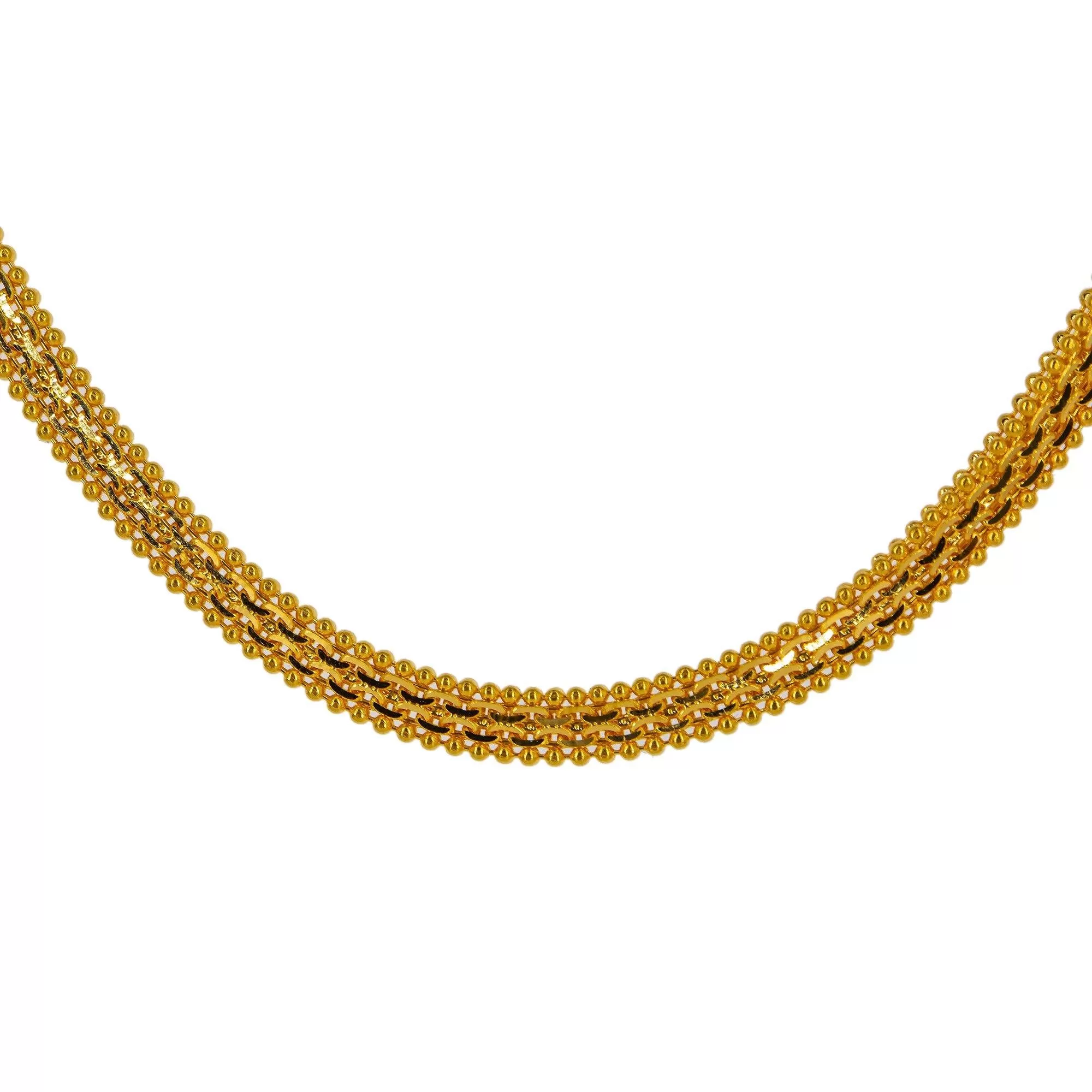 22K Yellow Gold Flat Chain W/ Anchor & Ball Bead Links, 20 Inches