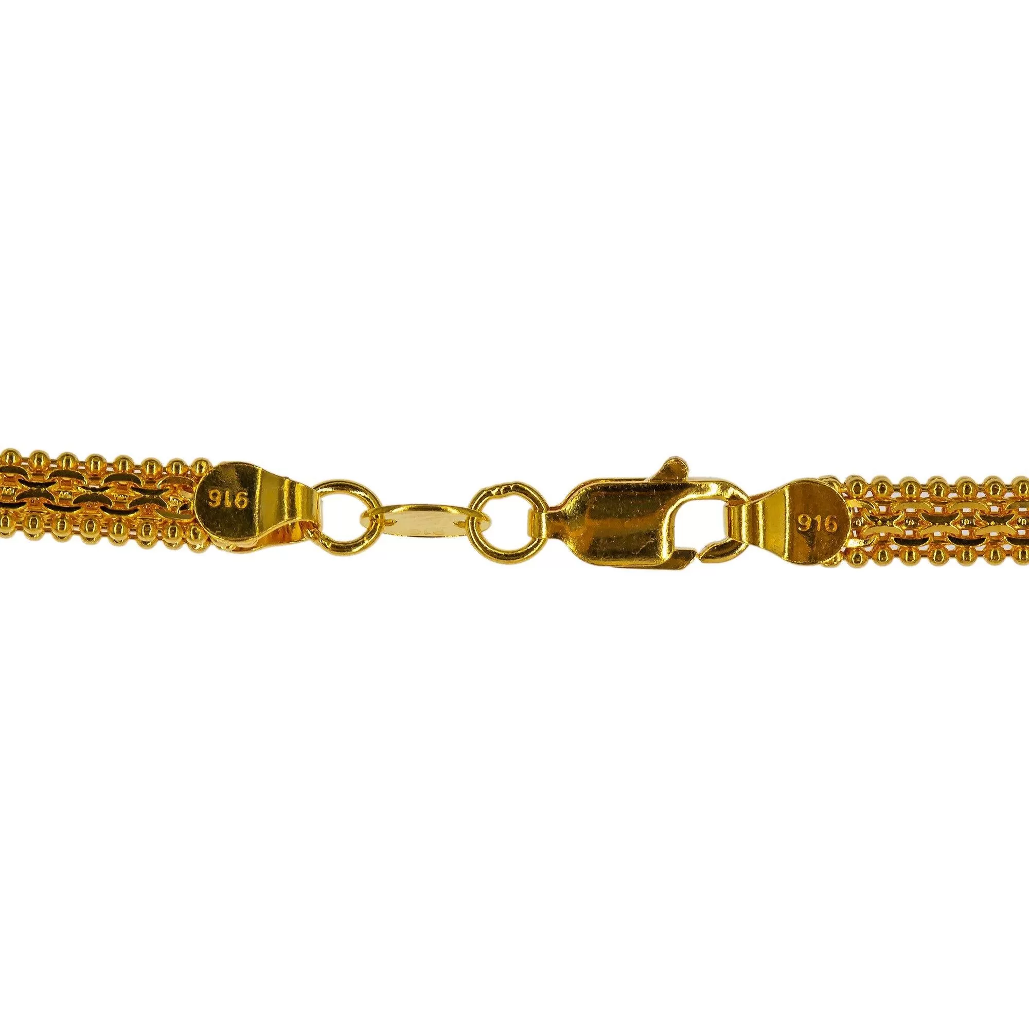 22K Yellow Gold Flat Chain W/ Anchor & Ball Bead Links, 20 Inches