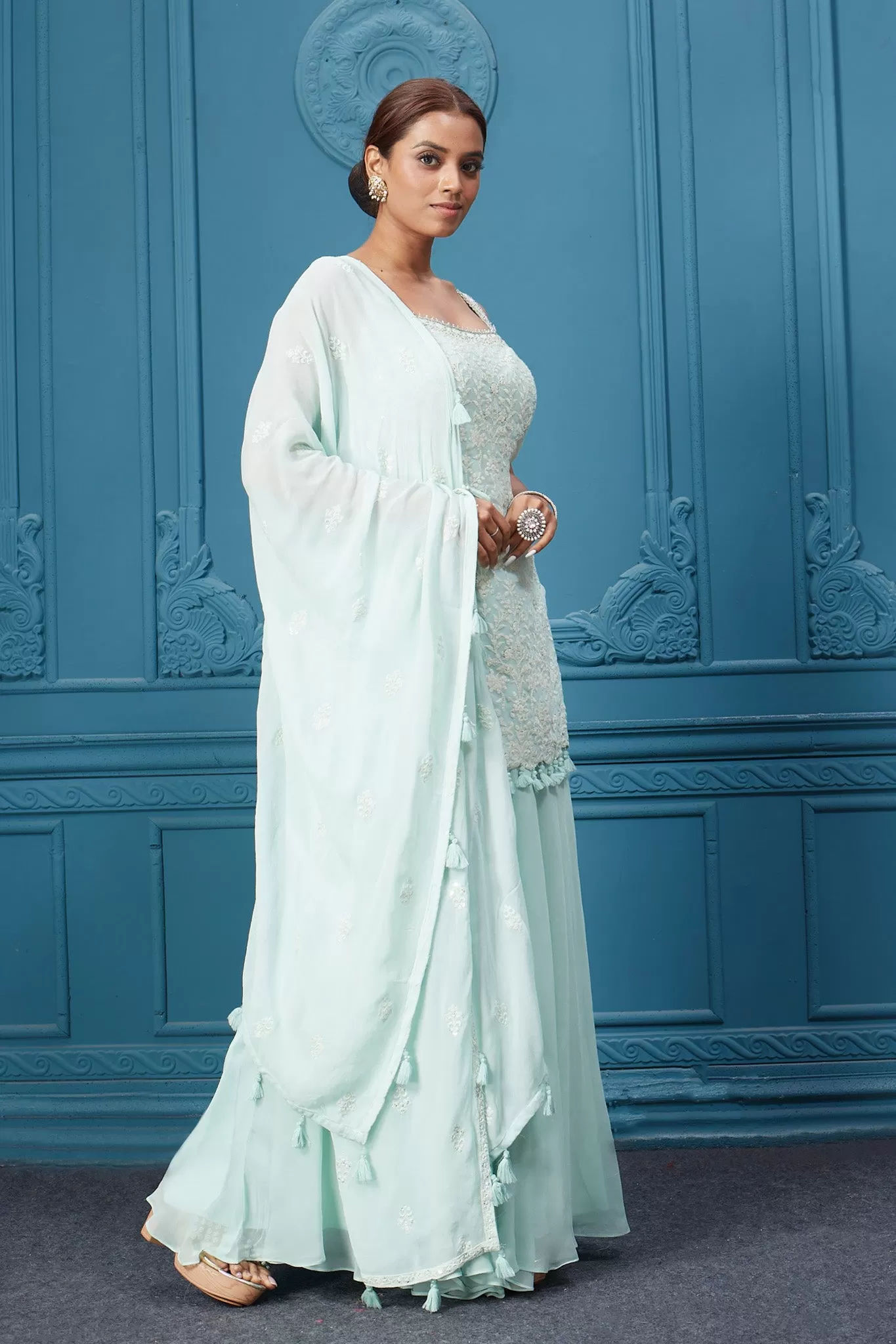 510033 Light Blue Suit Set With Tassel Dupatta