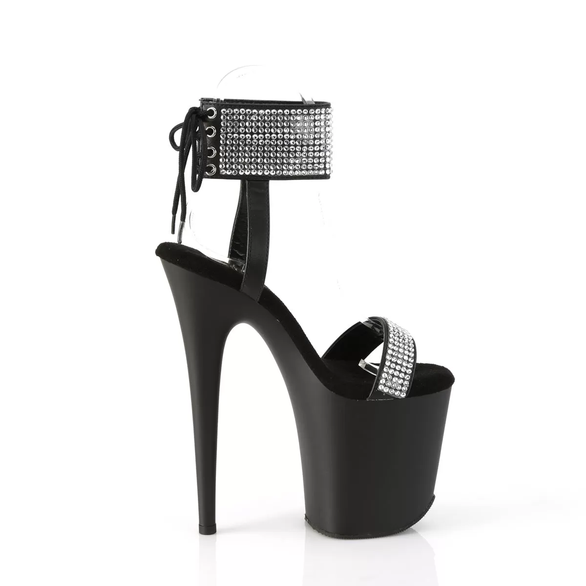 8 Inch Heel FLAMINGO-870 Black PU Rhinestone