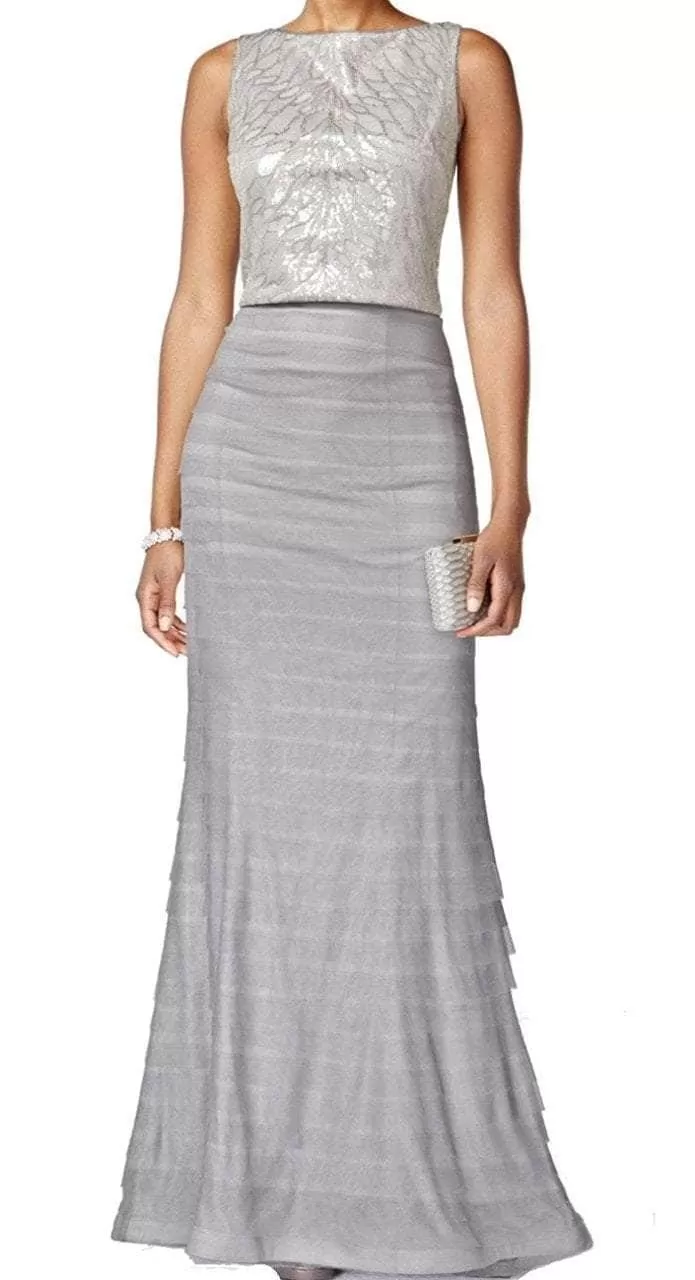 Adrianna Papell - Bateau Glitter Evening Dress 81928040