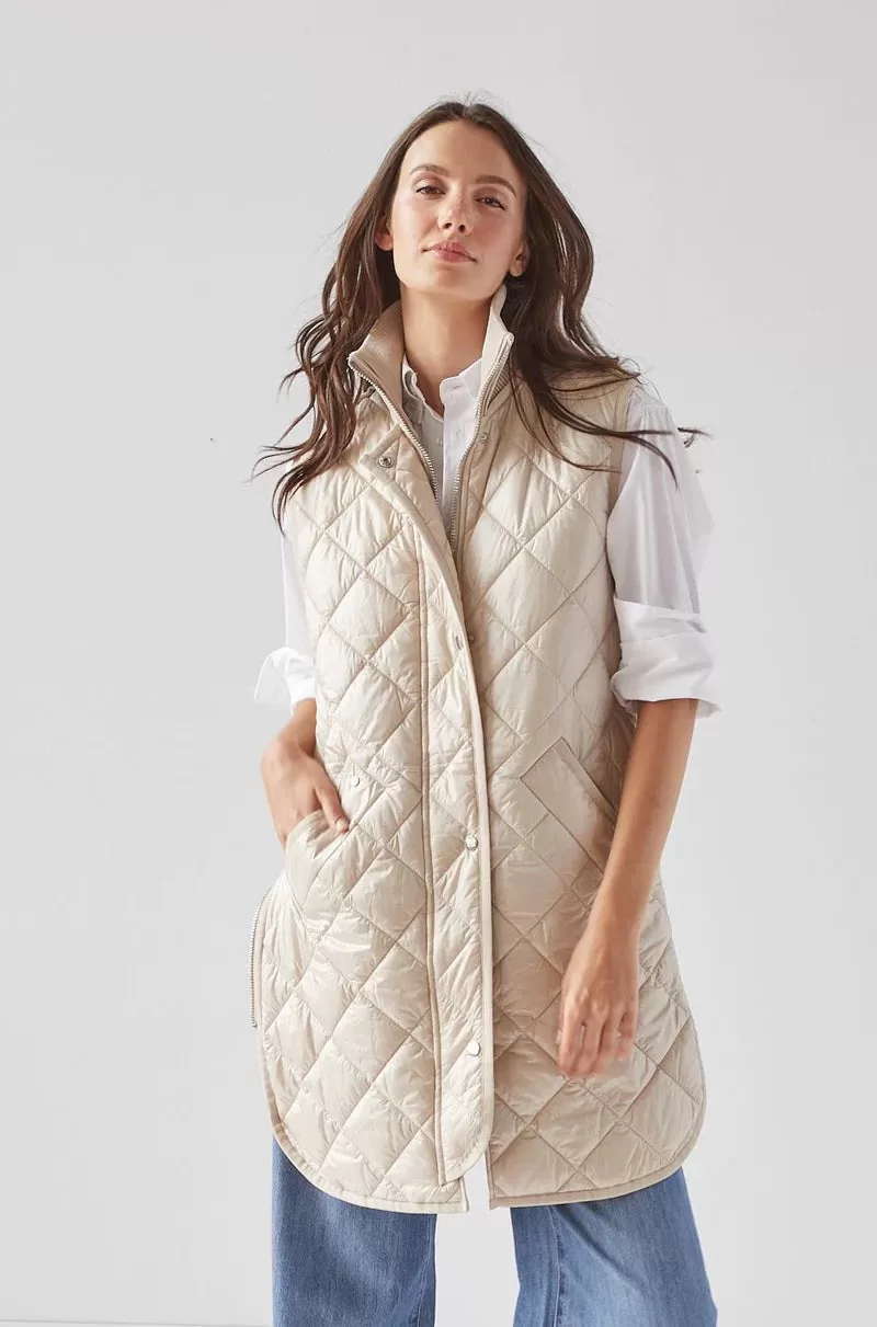 Adroit Destiny Long Vest | Champagne   Navy