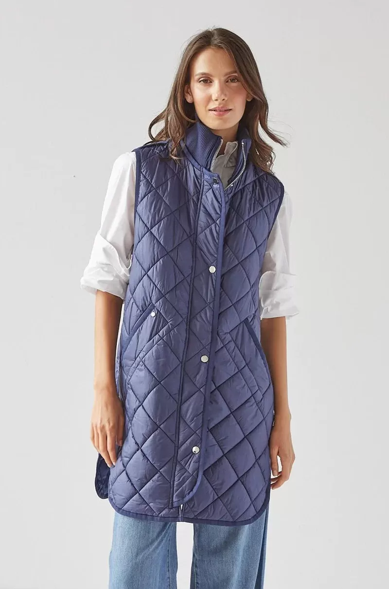 Adroit Destiny Long Vest | Champagne   Navy