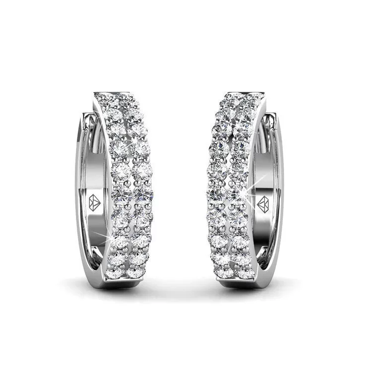 Alice 18k White Gold Plated Hoop Earrings with Simulated Diamond Crystals