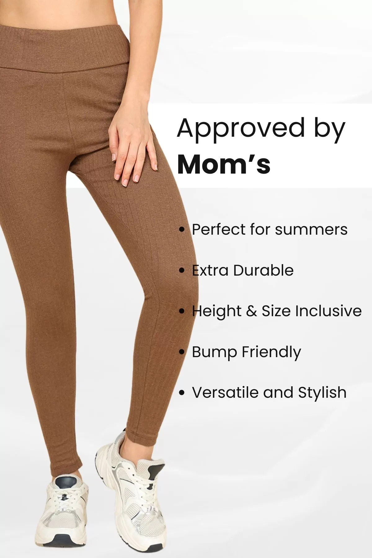 All Over Ribbed Cotton Melange Brown Mom Legging