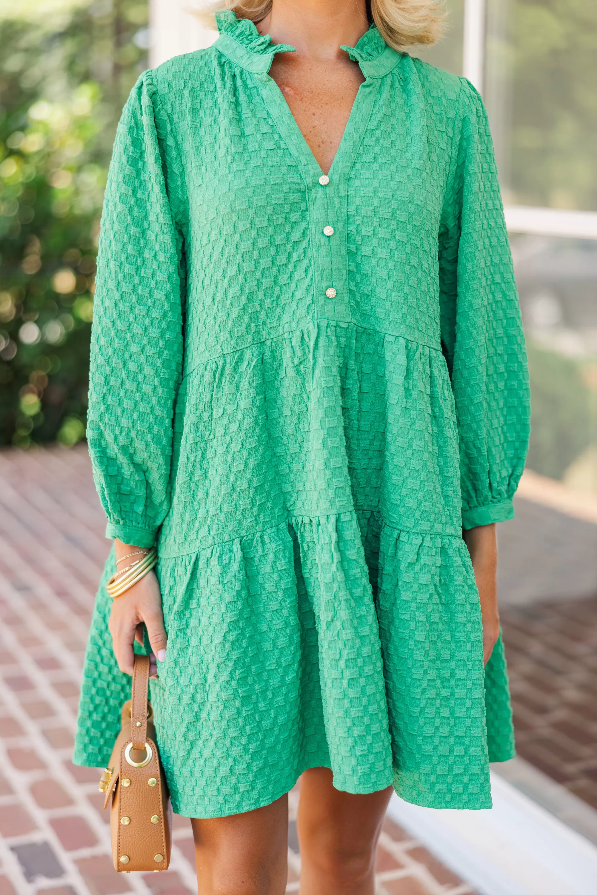 All Up To You Green Textured Dress