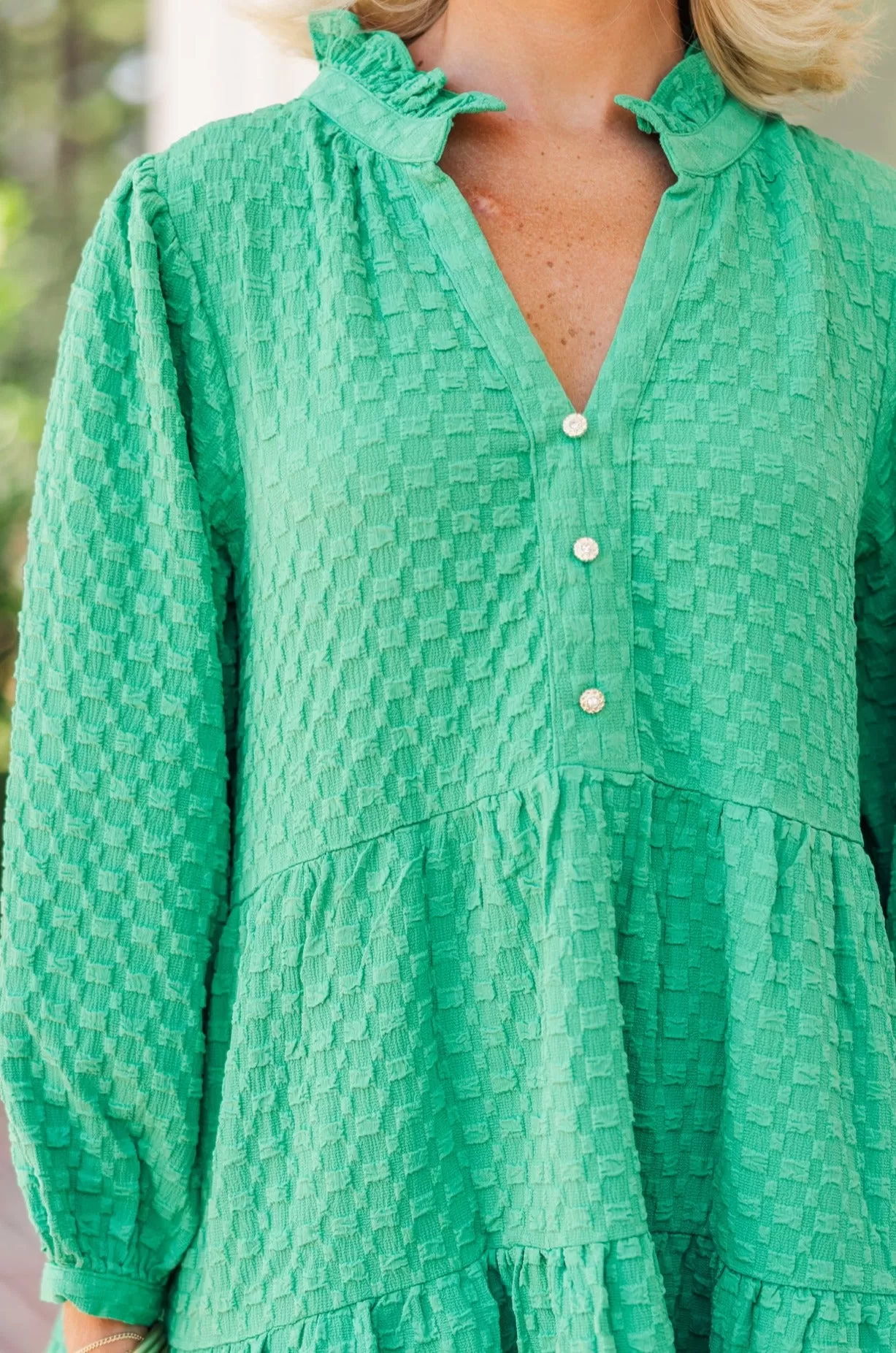 All Up To You Green Textured Dress