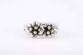 Ann King 925 Silver & 18k Yellow Gold Double Flower Ring Size 10 (9.65g.)