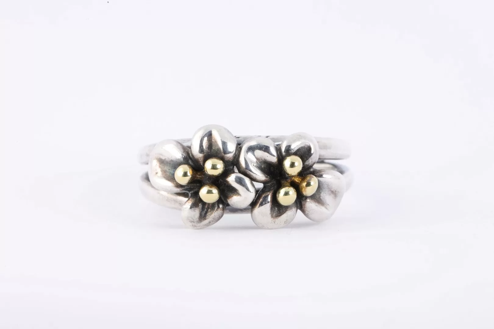 Ann King 925 Silver & 18k Yellow Gold Double Flower Ring Size 10 (9.65g.)