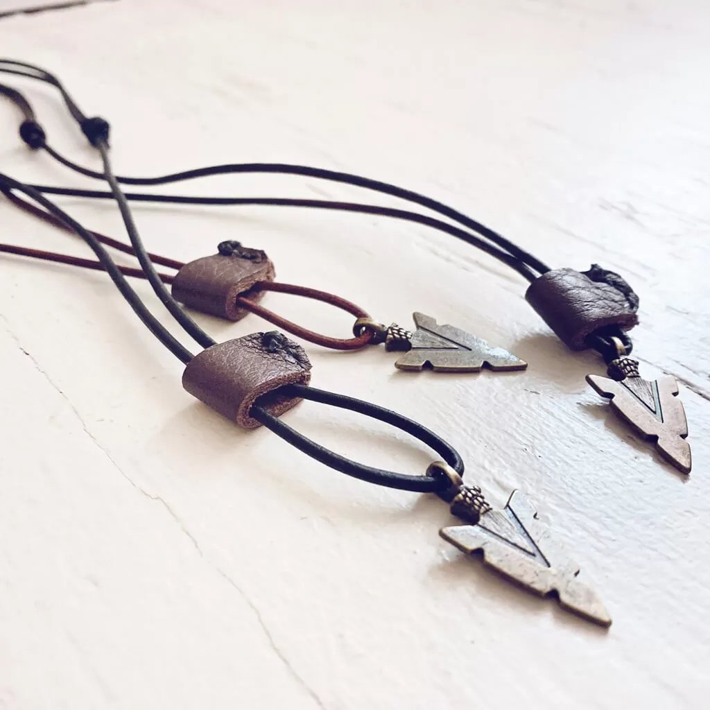 arrowhead // men's rugged distressed leather necklace with arrow head pendant