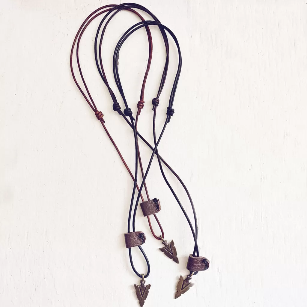 arrowhead // men's rugged distressed leather necklace with arrow head pendant