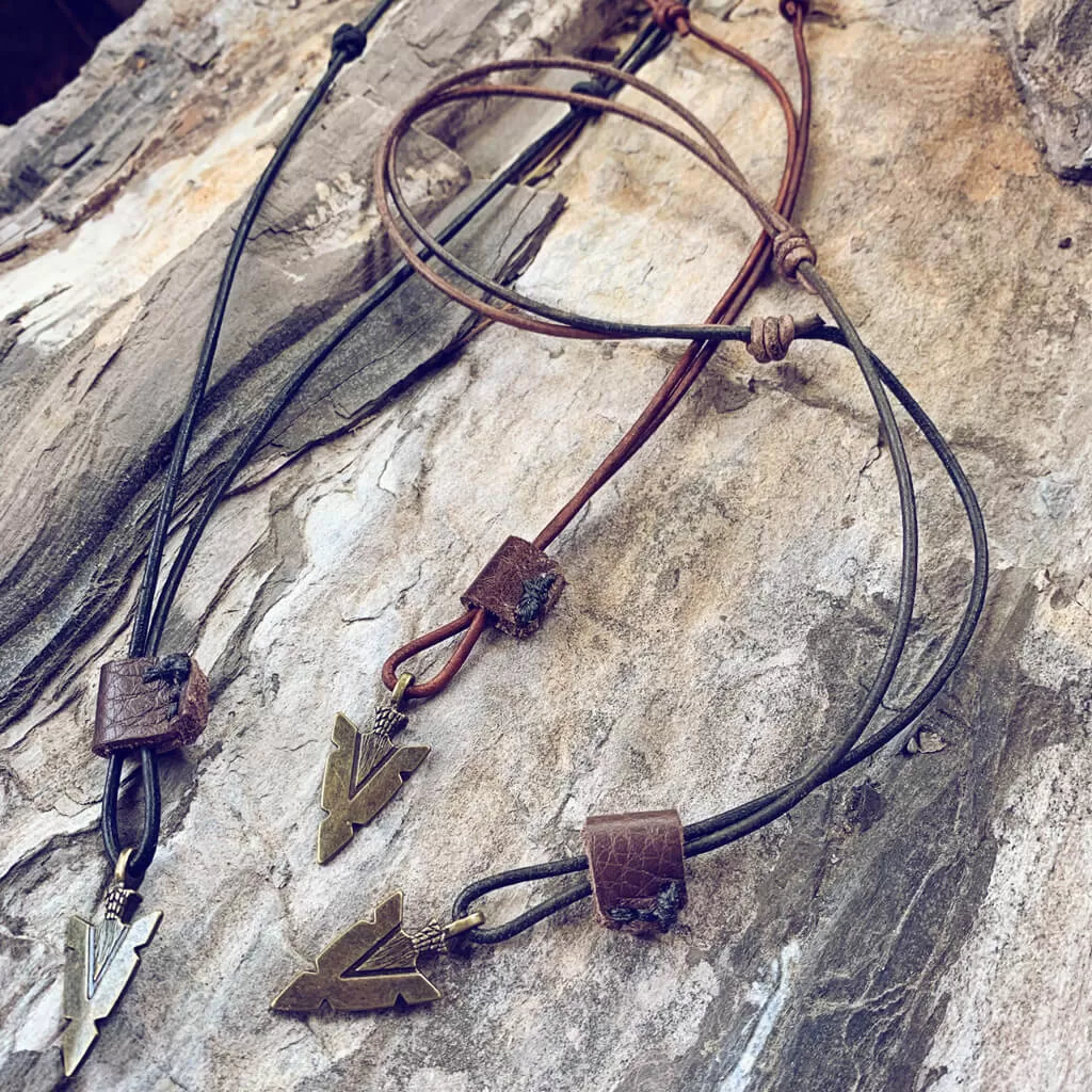 arrowhead // men's rugged distressed leather necklace with arrow head pendant