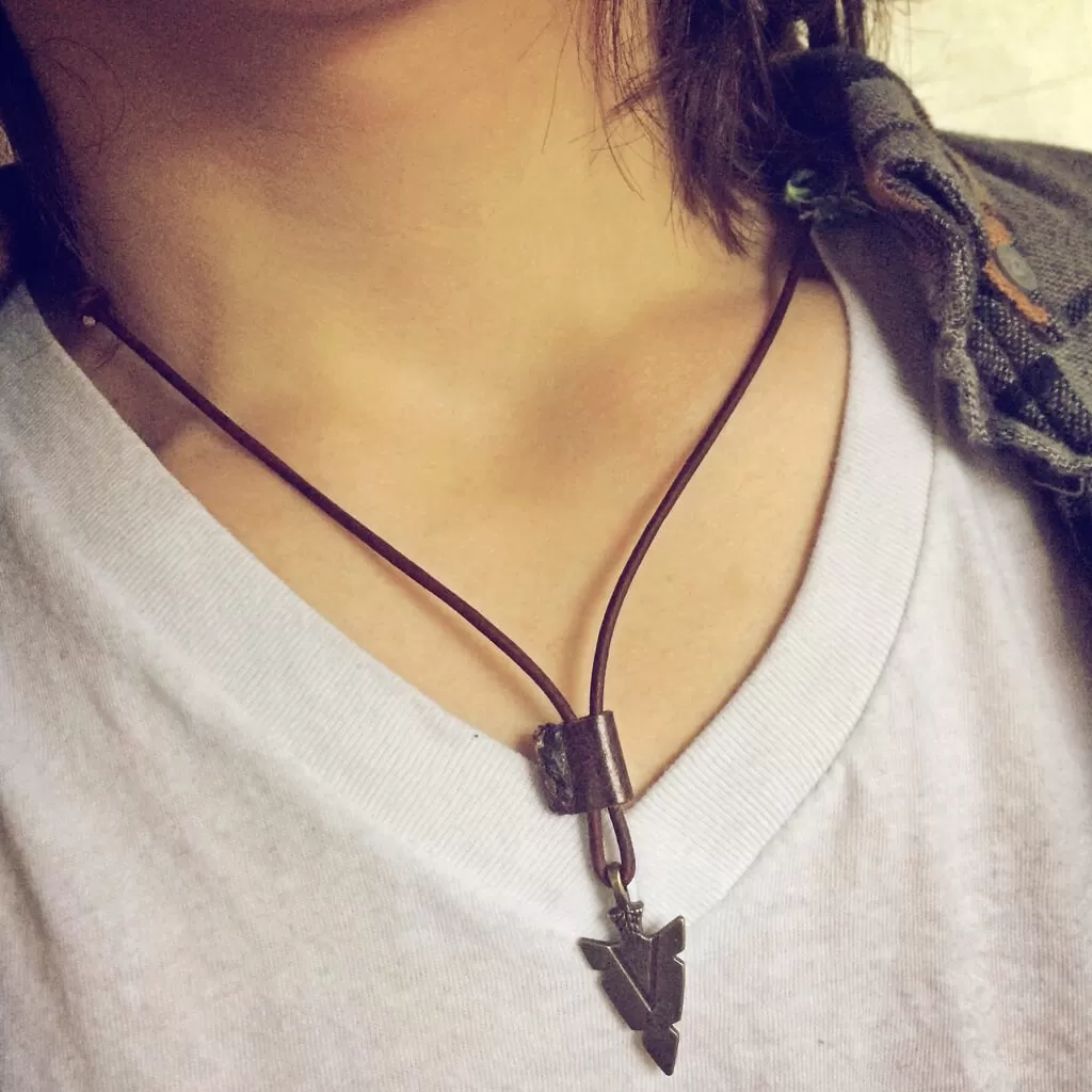 arrowhead // men's rugged distressed leather necklace with arrow head pendant