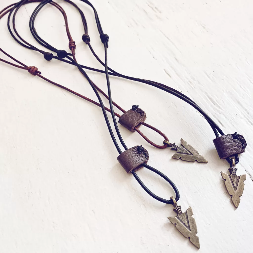 arrowhead // men's rugged distressed leather necklace with arrow head pendant