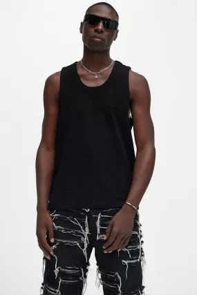 Athens Rib Textured Relaxed Tank - Black