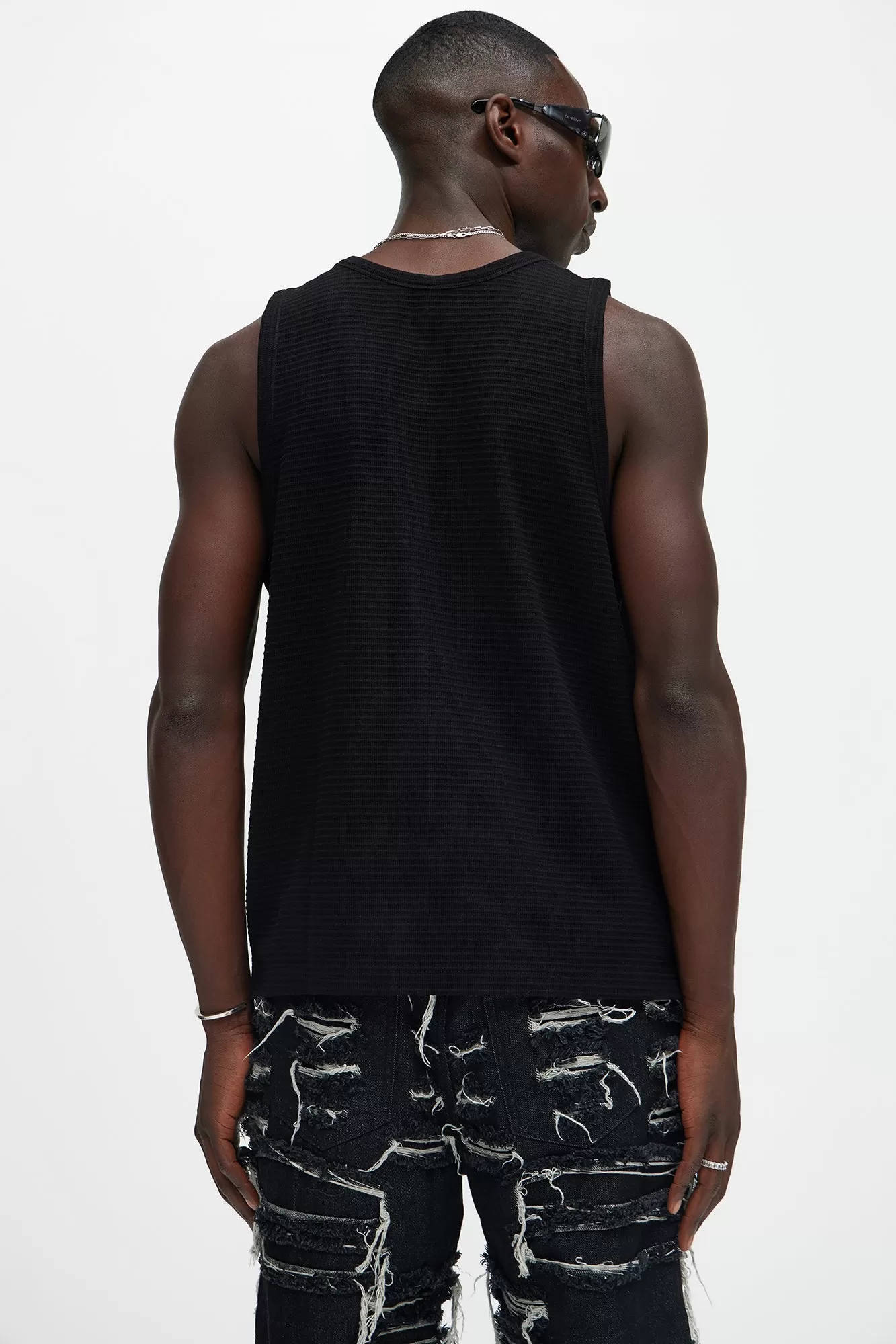 Athens Rib Textured Relaxed Tank - Black