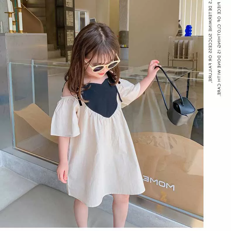 Baby Kid Girls Color-blocking Love heart Print Dresses