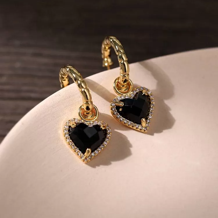 Black Bella Heart pendant CZ Earrings