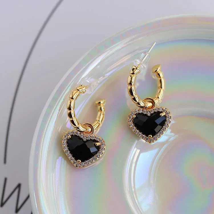 Black Bella Heart pendant CZ Earrings