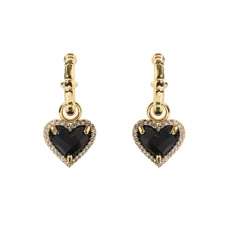 Black Bella Heart pendant CZ Earrings