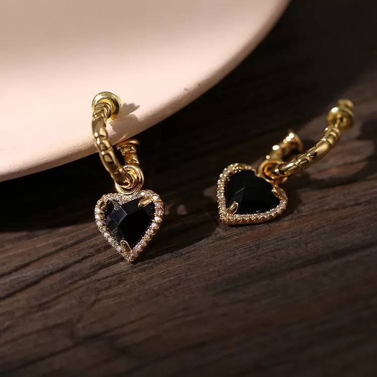 Black Bella Heart pendant CZ Earrings