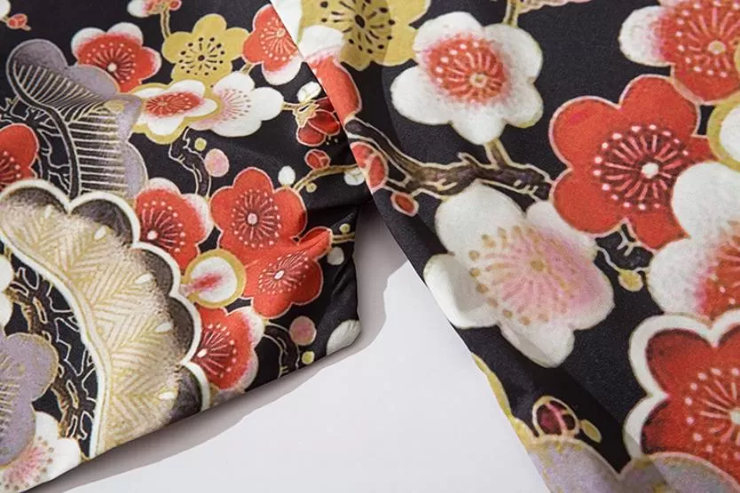 Black Floral Crane Kimono Shirt | Anime Kimono