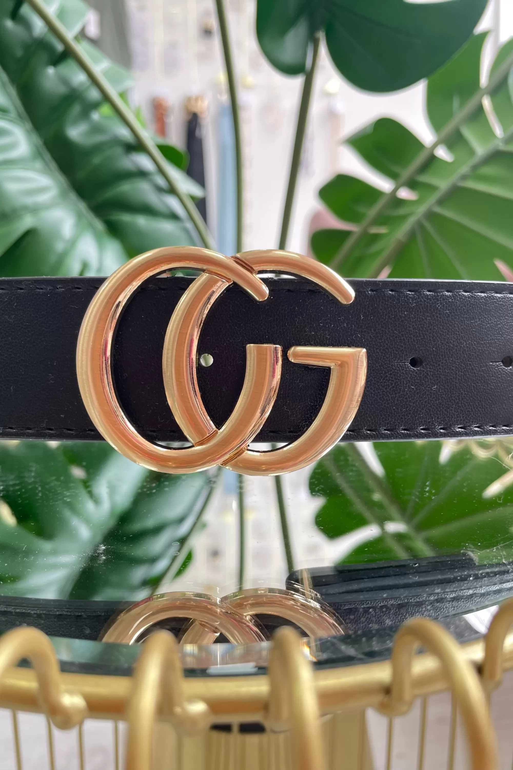 Black GC Buckle Faux Leather Belt