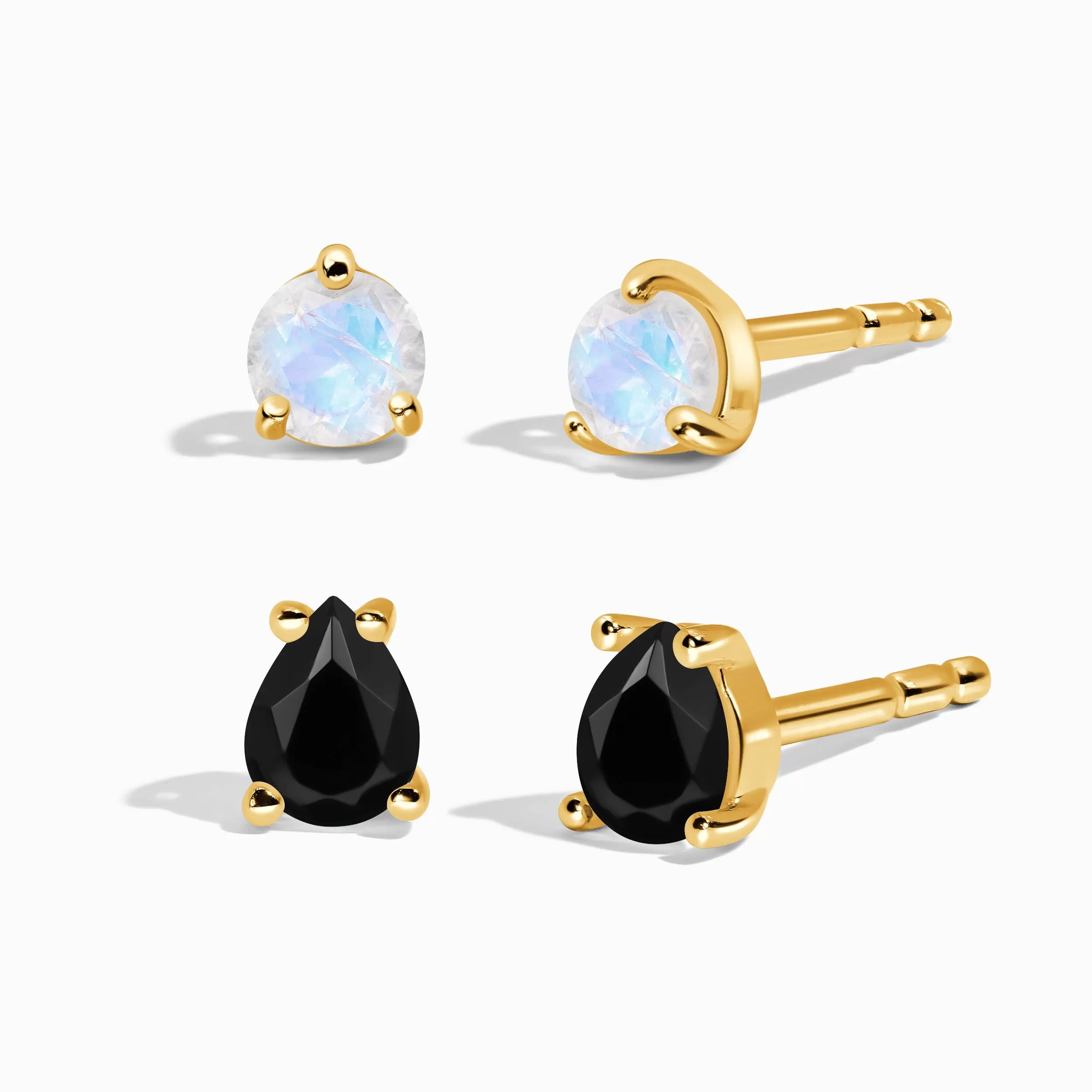 Black Obsidian Moonstone Petite Teardrop & Round Studs