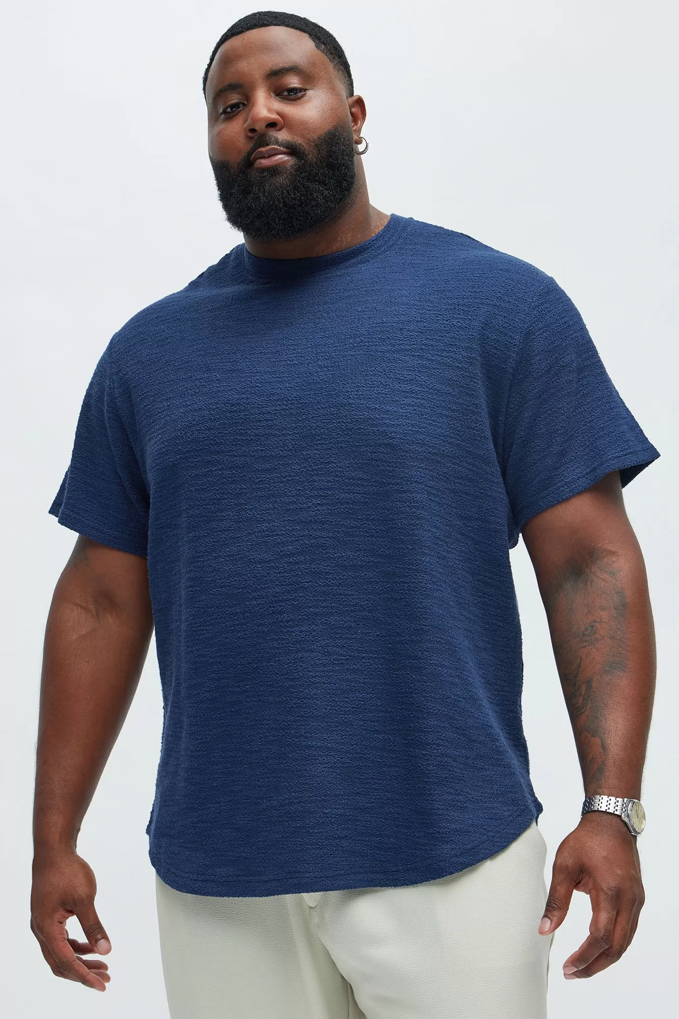 Blaine Textured Scallop Short Sleeve Tee - Navy