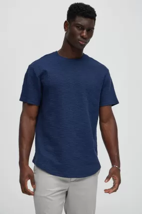 Blaine Textured Scallop Short Sleeve Tee - Navy